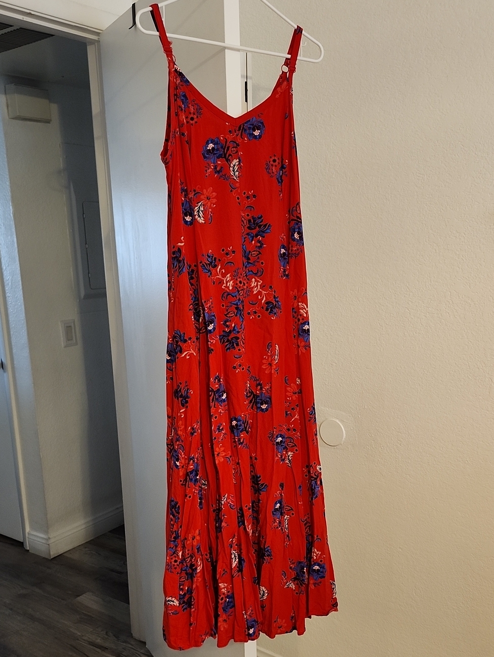 torrid Red Floral Maxi Slip Dress with Blue Accents